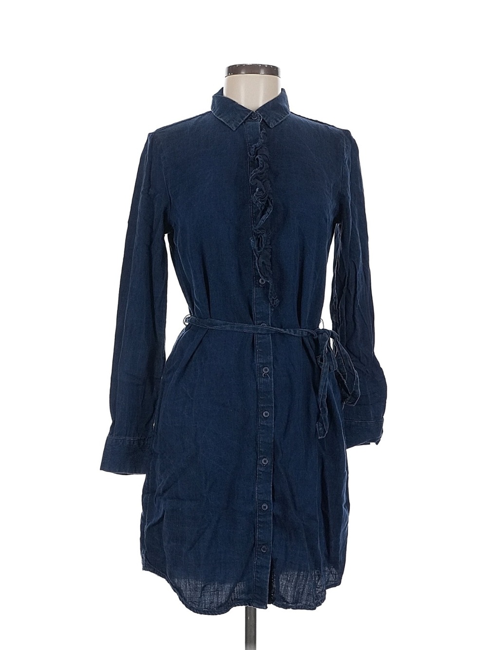 Banana Republic Navy Long-Sleeve Shirt Dress with Waist Tie - Picture 1 of 3